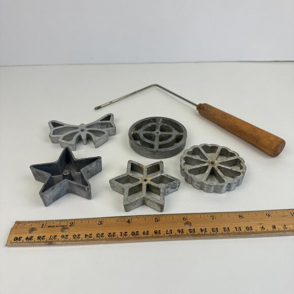Vtg Rosette Timbale Cookie Waffle Pan Fry Tool Shapes Star Circle Butterfly READ - Picture 3 of 11